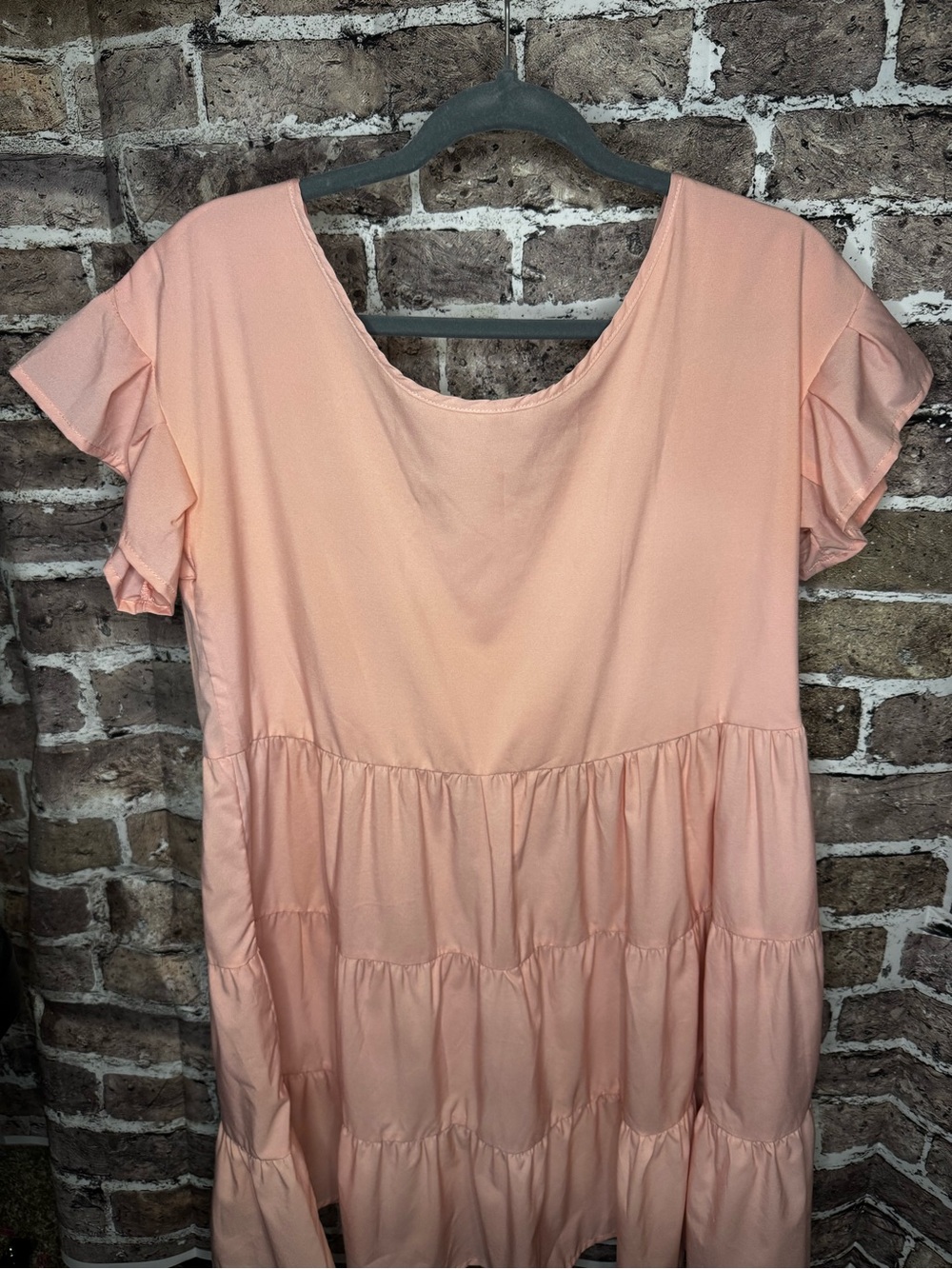 HYFVE Peach Short Sleeve Tiered Babydoll Dress